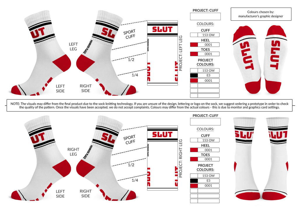 SLUT  | Cotton Crew Socks | Sports | Mid Length